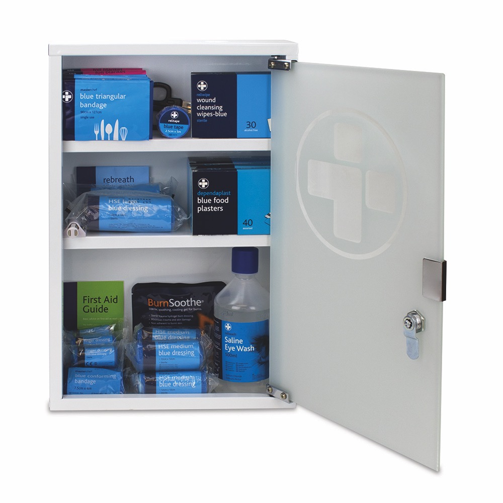 BS8599-1:2019 Medium Workplace Catering Plus Kit in Large Metal/Glass Cabinet