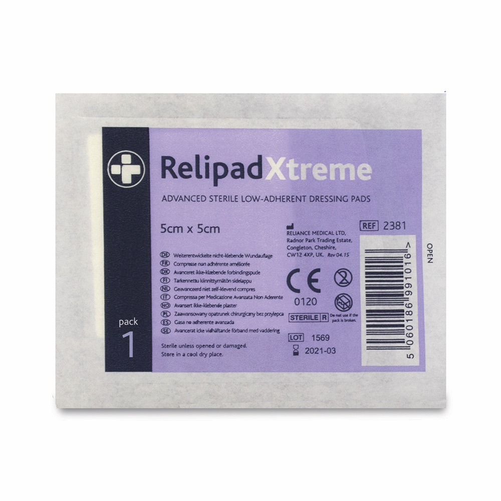 Relipad Xtreme Low-Adherent Dressing Pads, Sterile, 5cm x 5cm, 1 x  Box of 50