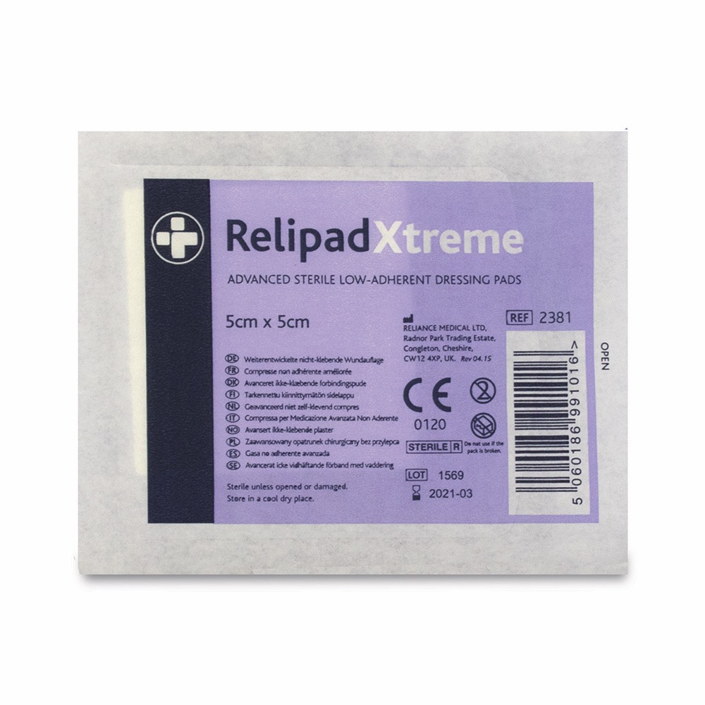 Relipad Xtreme Low-Adherent Dressing Pads, Sterile, 5cm x 5cm, 1 x  Box of 50