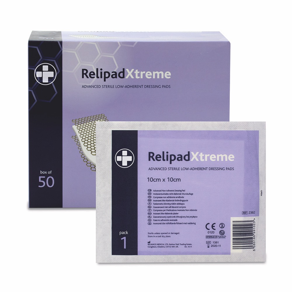 Relipad Xtreme Low-Adherent Dressing Pads, Sterile, 10cm x 10cm, 1 x  Box of 50