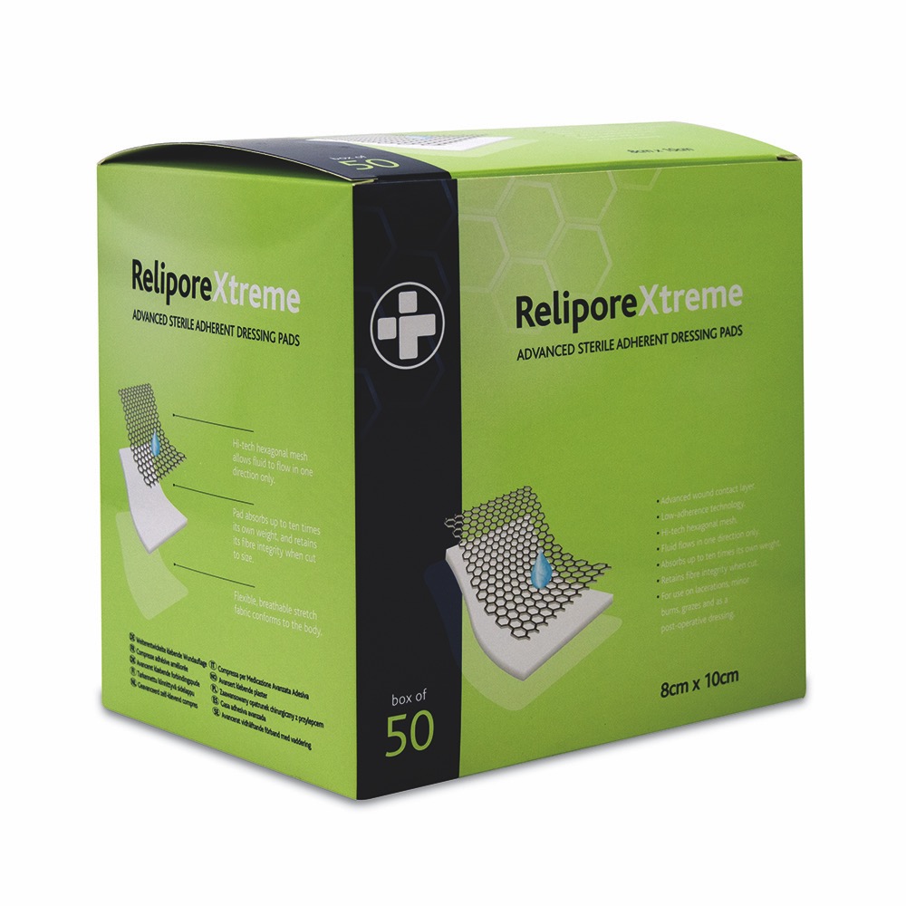 Relipore Xtreme Adhesive Dressing Pads, Sterile , 8cm x 10cm , 1 x  Box of 50