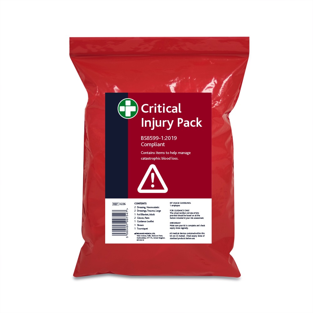 BS8599-1:2019 Critical Injury Pack in Red Poly Bag