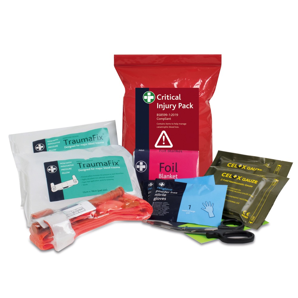 BS8599-1:2019 Critical Injury Pack in Red Poly Bag