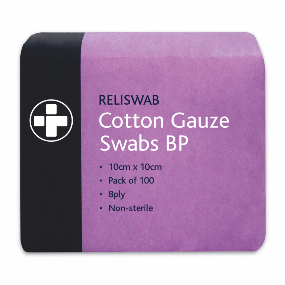 Reliswab - BP Non-Sterile, 8ply Non-Sterile, 10cm x 10cm , 5 Pack of 100