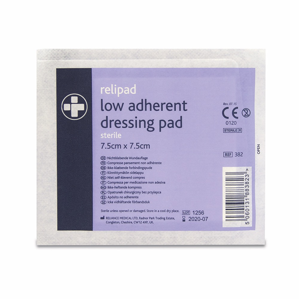 Relipad Low-Adherent Dressing Pads, Sterile, 7.5cm x 7.5cm, 1 x  Box of 100