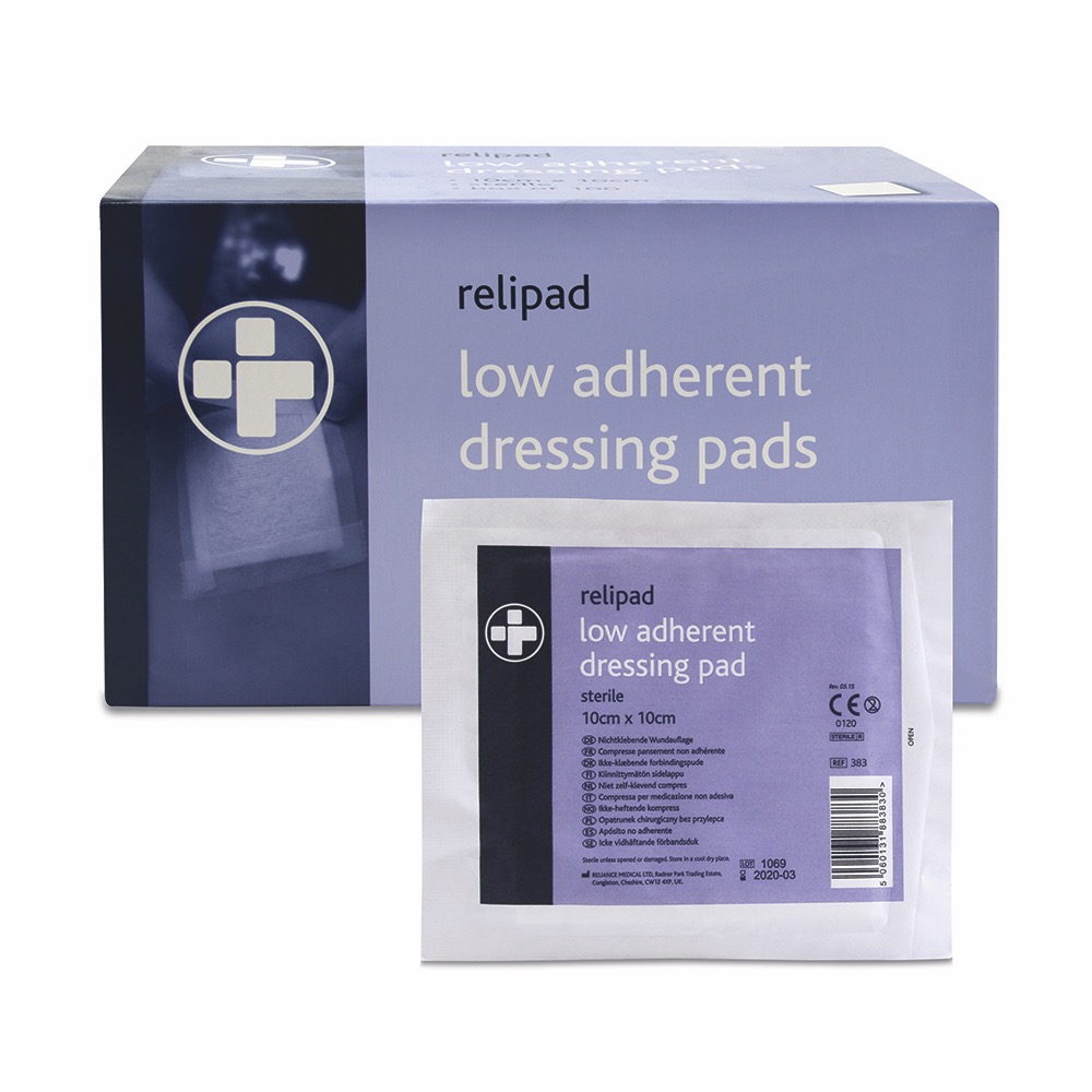 Relipad Low-Adherent Dressing Pads, Sterile, 10cm x 10cm, 1 x  Box of 100