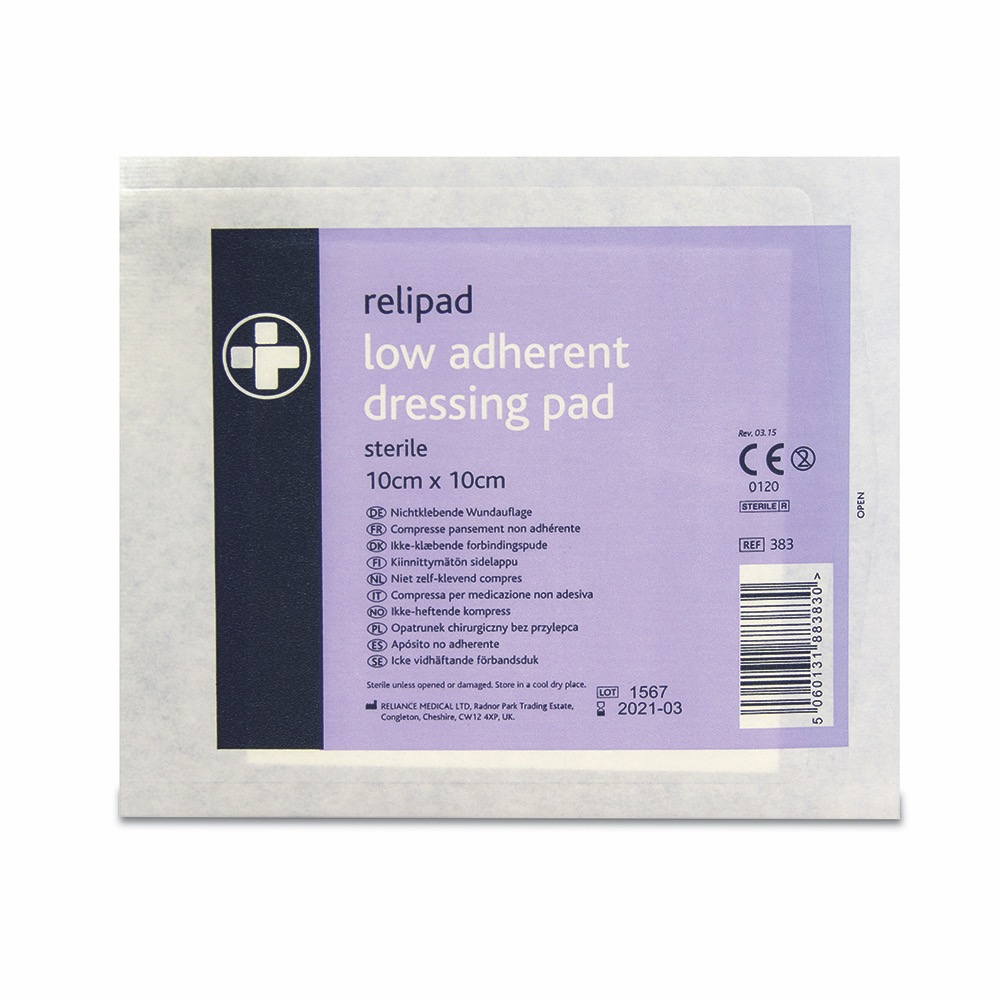 Relipad Low-Adherent Dressing Pads, Sterile, 10cm x 10cm, 1 x  Box of 100