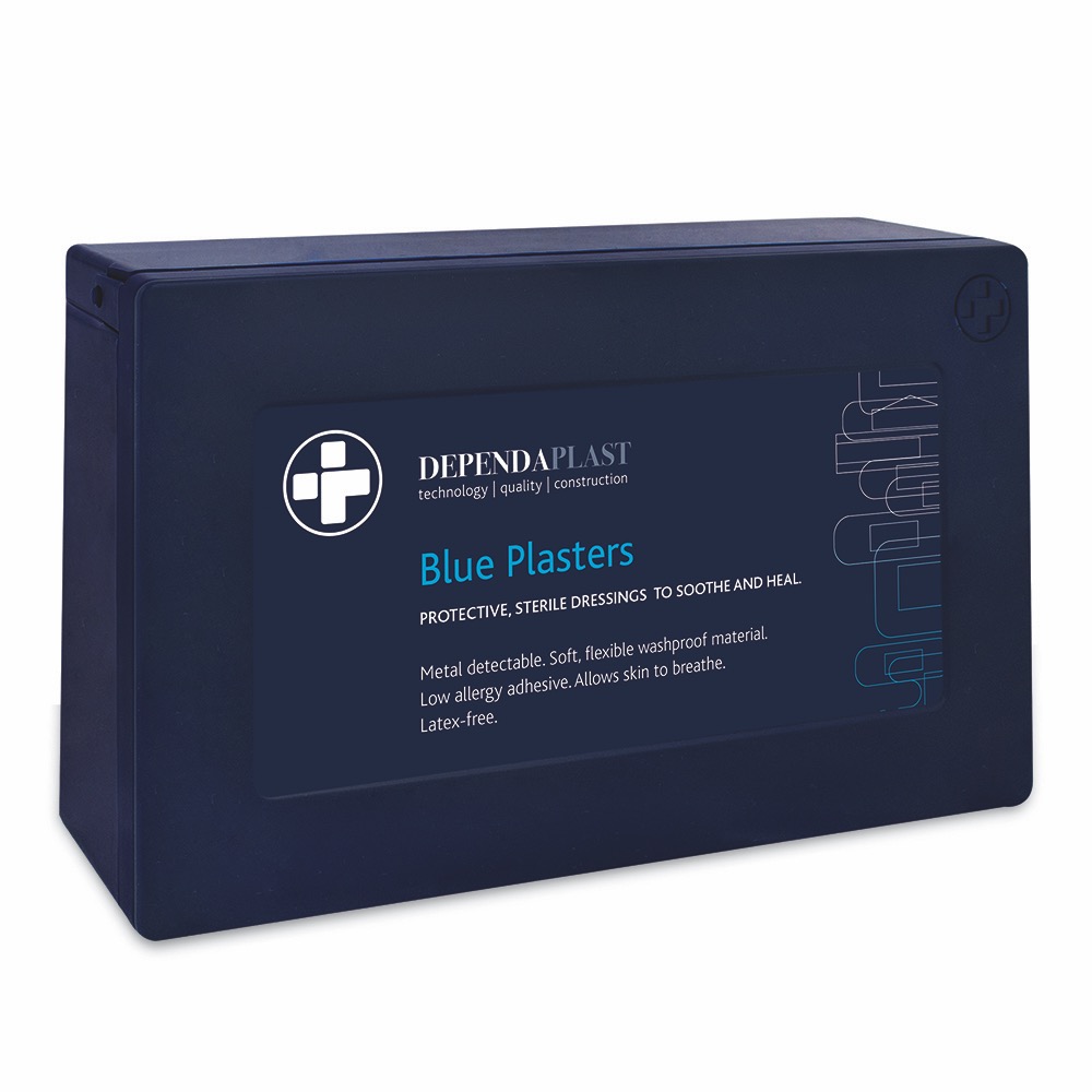 Dependaplast Blue Plasters, in Blue Plastic Box. Assorted, Assorted , 1 x  Box of 120