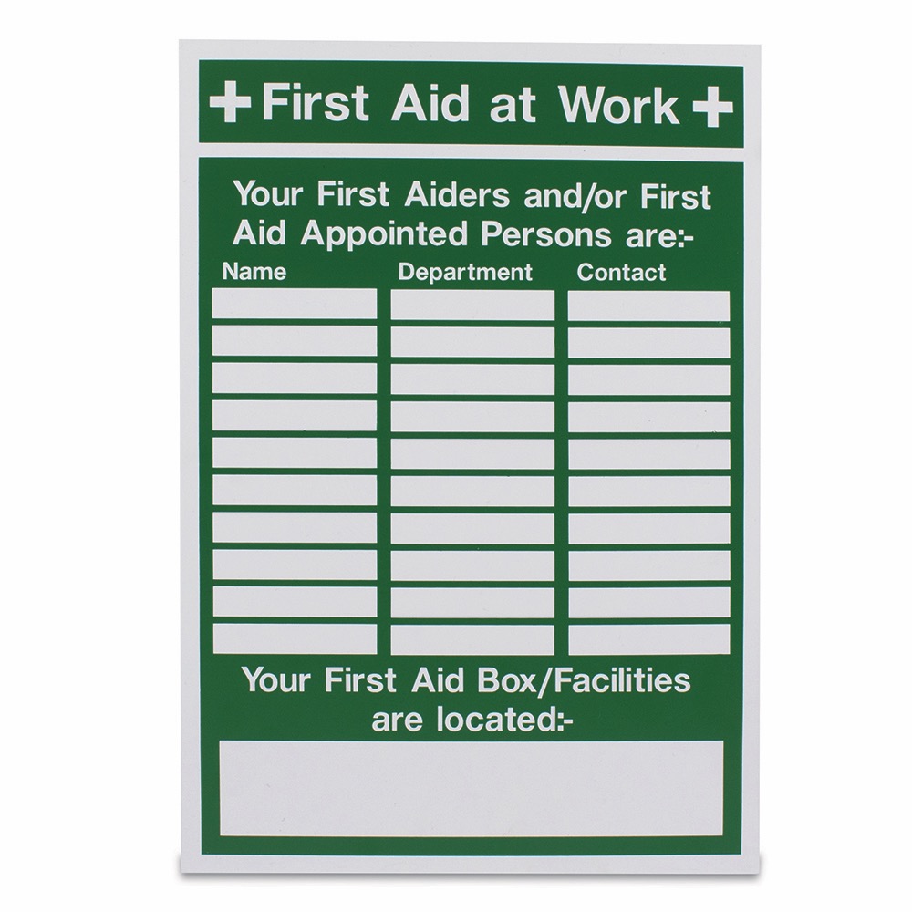 Your first aiders are & nearest first aid box, Rigid, 297 x 210mm, 1 x  Single Unit