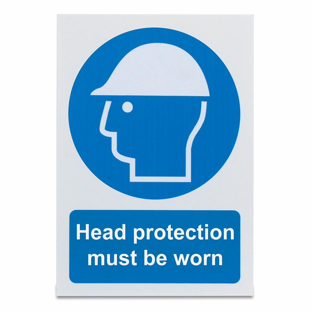 Head protection must be worn, Vinyl, 297 x 210mm, 1 x  Single Unit