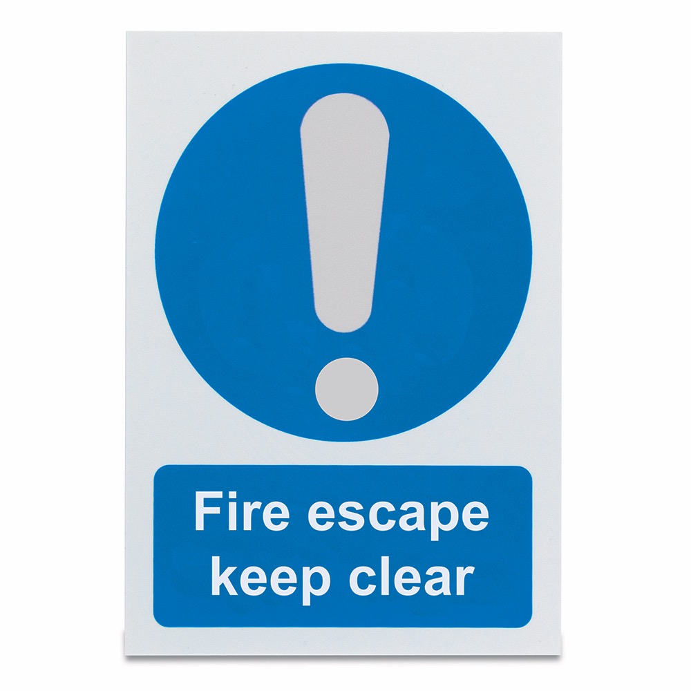 Fire escape keep clear!  , Rigid, 420 x 297mm, 1 x  Single Unit