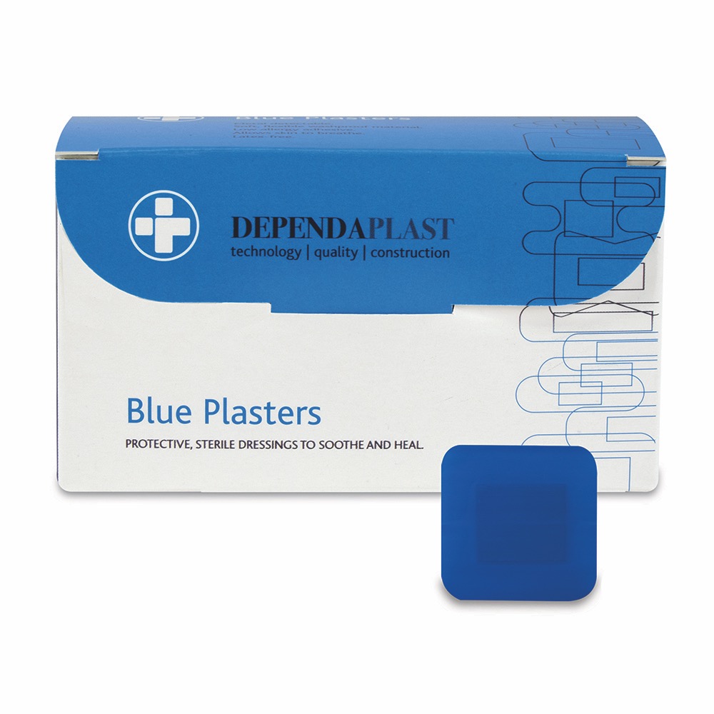 Dependaplast Blue Plasters, Sterile, 4cm x 4cm , 10 x  Box of 100