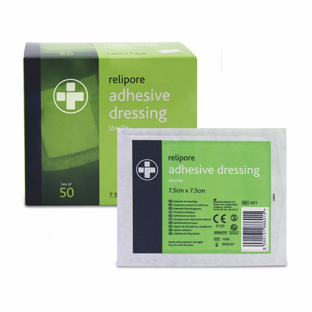 Relipore Adhesive Dressing Pads, Sterile , 7.5cm x 7.5cm , 1 x  Box of 50