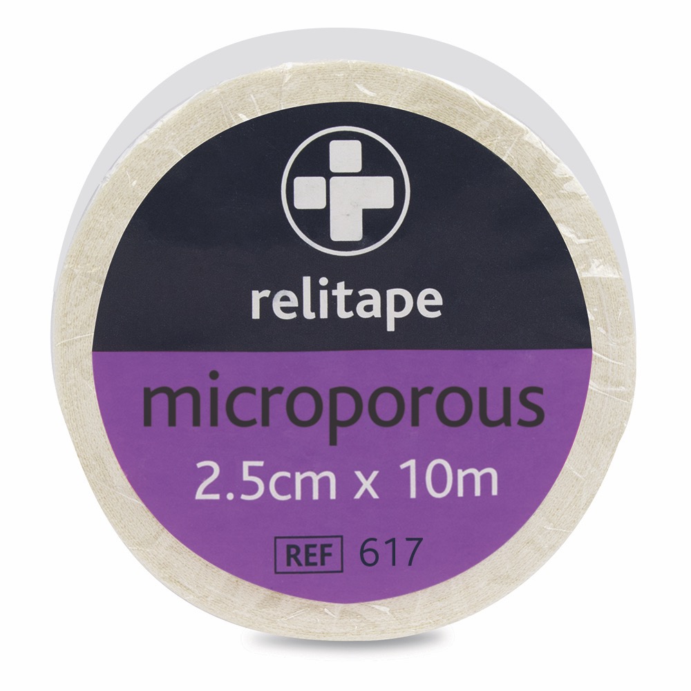 Relitape Microporous Tape , 2.5cm x 10m , Pack of 12