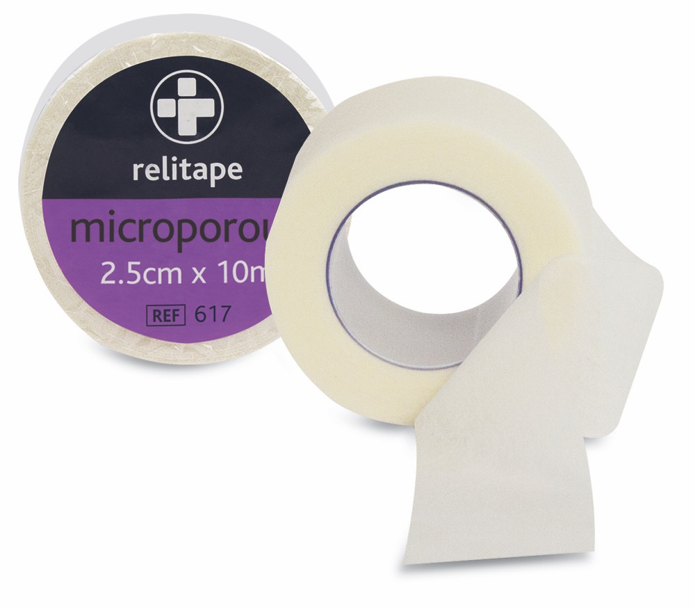 Relitape Microporous Tape , 2.5cm x 10m , Pack of 12