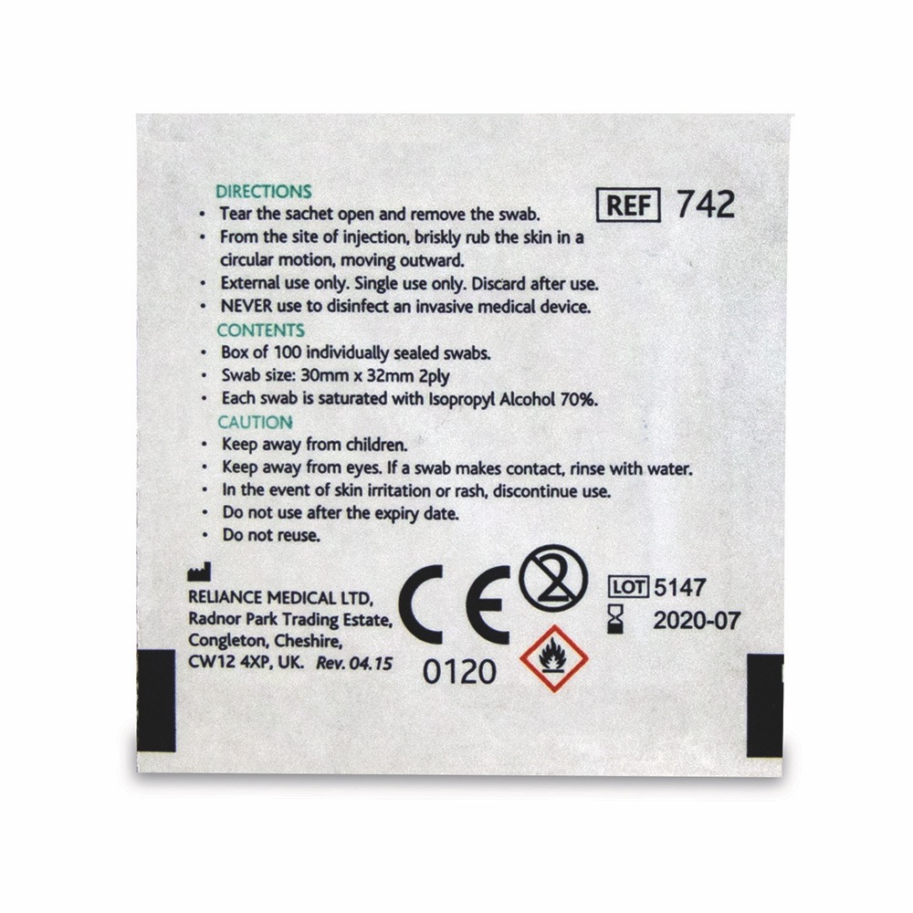 Reliject Pre-injection Wipes, Box of 100, 1 x  Box of 100