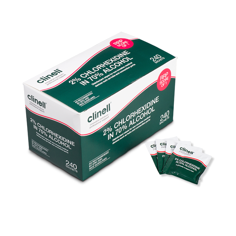 Clinell 2% Chlorhexidine in 70% Alcohol Equipment Wipes (Box of 240 Sachets)