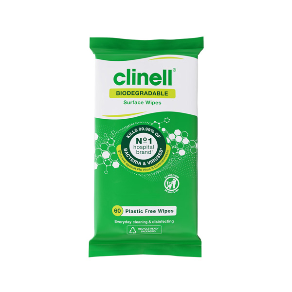 Clinell Universal biodegradable plastic free wipes Pack of 60