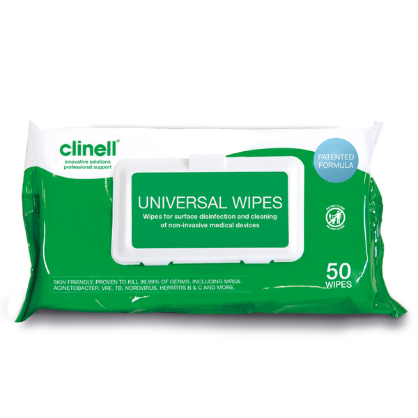 Clinell Universal Wipes Adhesive Back Pack of 50