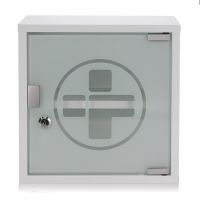 Small Metal Wall Cabinet with Glass Door, White/Glass, 30cmH x 30cmW x 12cmD, 1 x  Single Unit