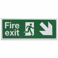 Fire exit - (man running, arrow down right)  , Rigid, 150 x 450mm, 1 x  Single Unit