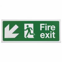 Fire exit - (man running, arrow down left)  , Rigid, 150 x 450mm, 1 x  Single Unit