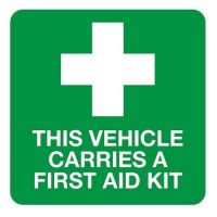 This vehicle carries a first aid kit, Vinyl, 90 x 90mm, 1 x  Single Unit