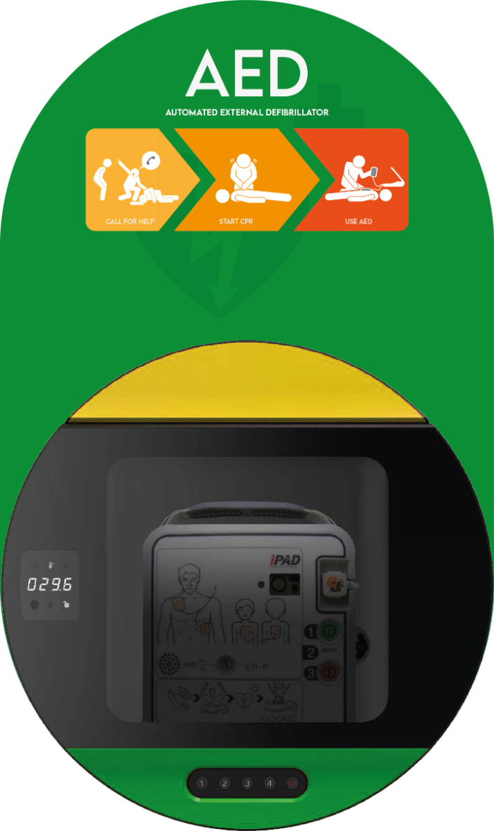 CU Medical DefibSafe 3 Defibrillator Cabinet - Green & Yellow