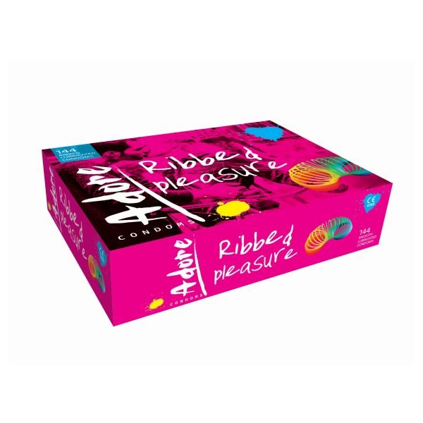 Adore ribbed pleasure condoms, clinic pack (box of 144)